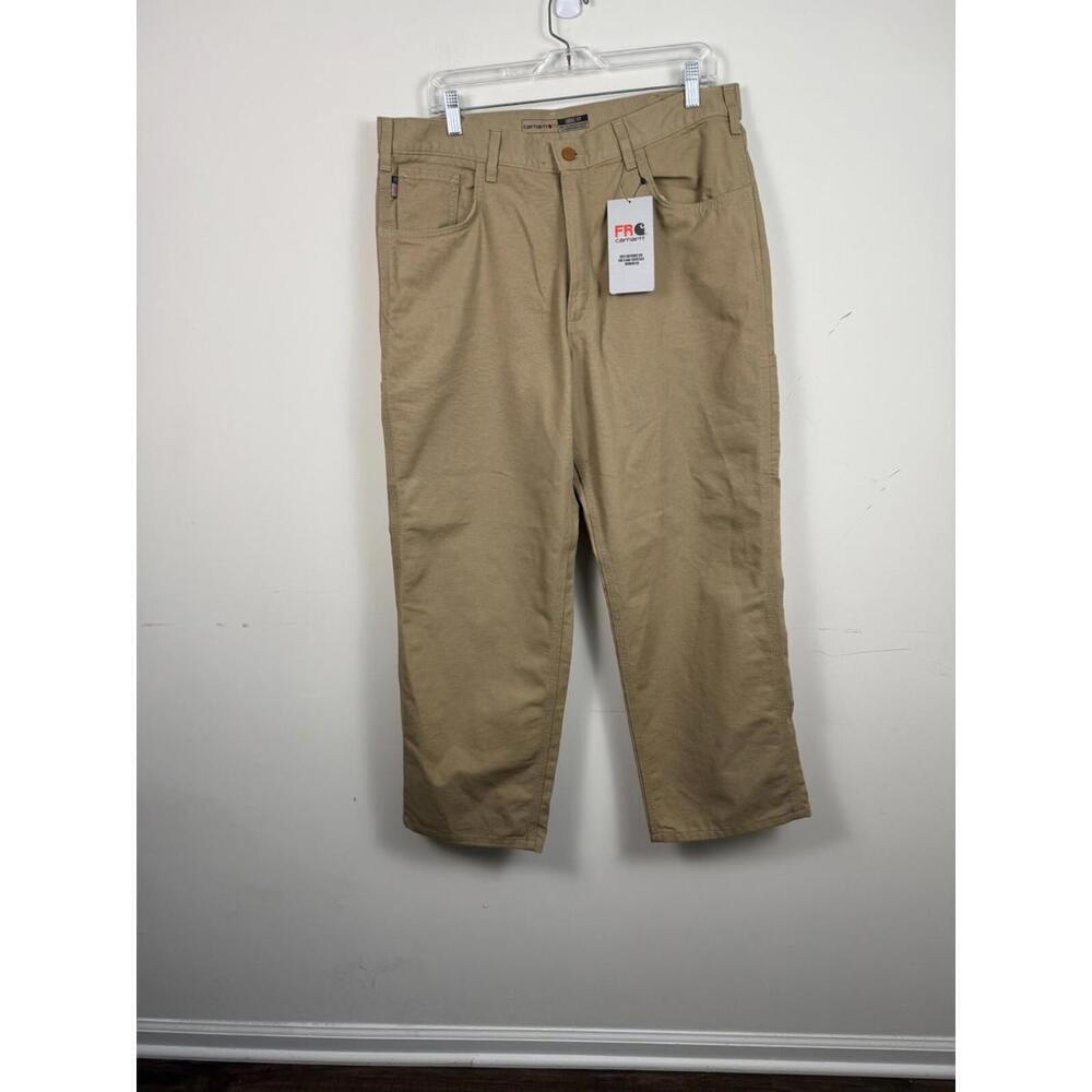Carhartt FR Flame Resistant Loose Fit Canvas Work Pants 36x30 Khaki BN0159-FRM